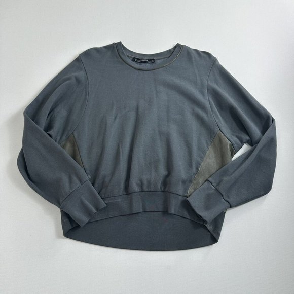 AllSAINTS Cari Leather Trim Panel Pullover Sweatshirt Gray Womens Size Large - Picture 1 of 8